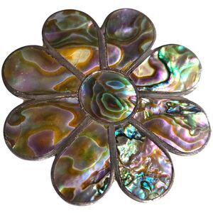 Vintage Taxco Sterling Silver Abalone Inlay Flower Brooch Pin Mexico Eagle 3 925